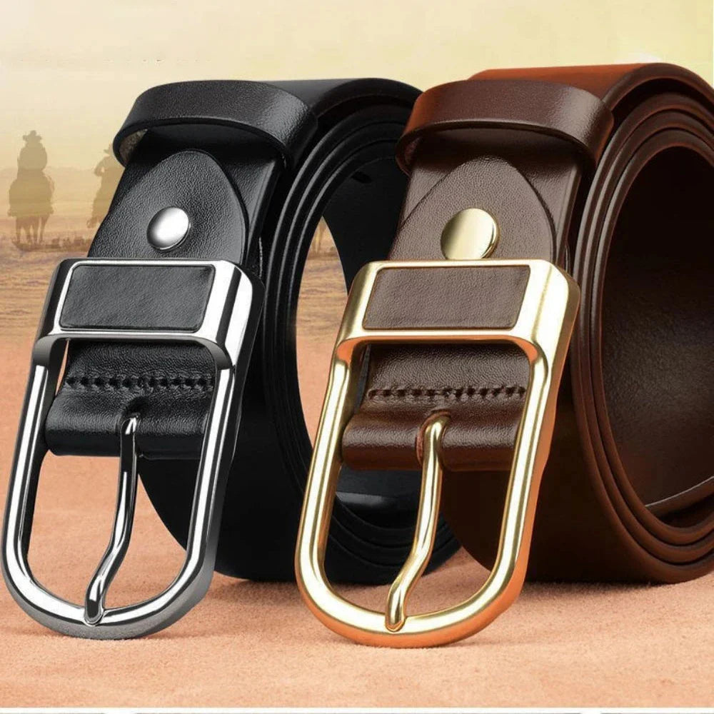 Genuine Leather Men's Belt – High-Quality Buckle, Cowskin Casual & Business Waistband, Cowboy Fashion Designer 2024 New
