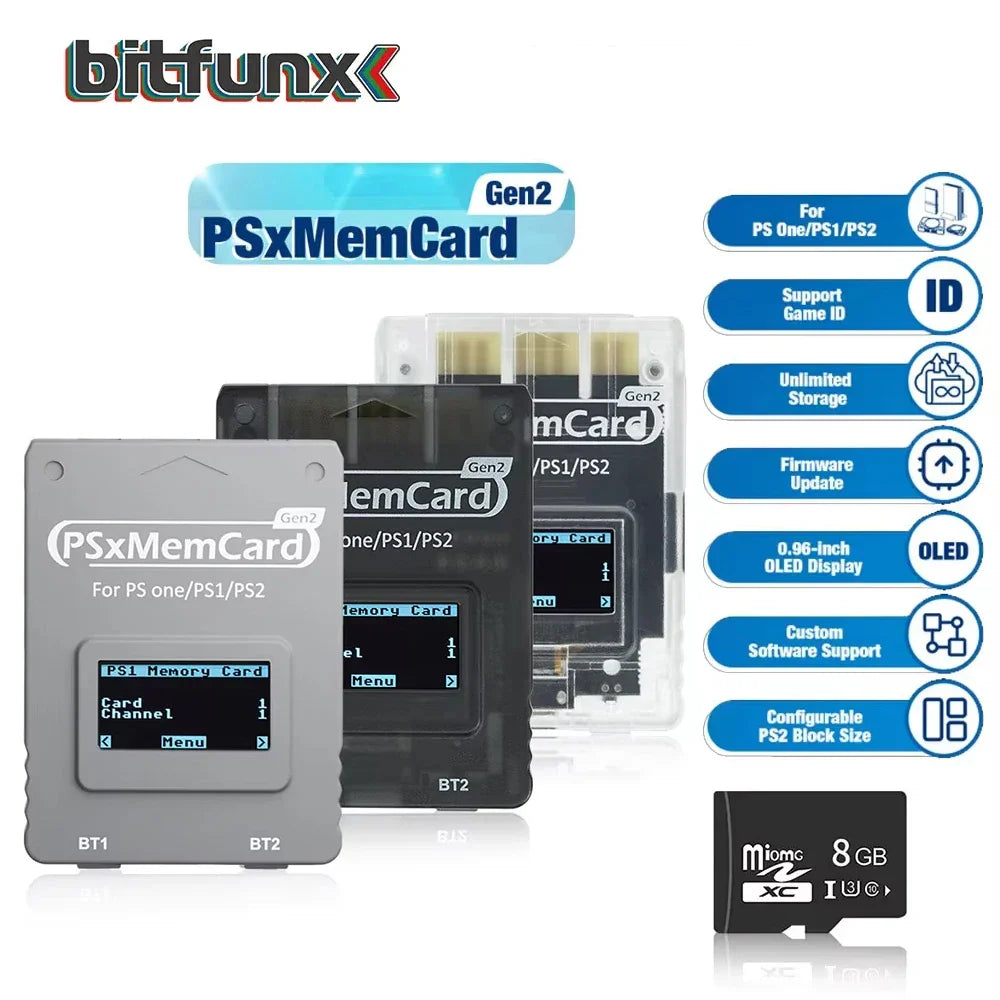 BitFunx PSxMemCard Gen2 SD2PSX – Memory Card Adapter for PS1/PS2 with SD Card Reader for Game Saves