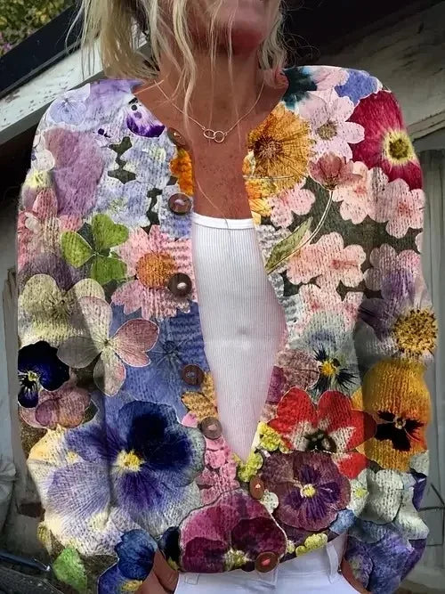 Women’s 3D Print Knitted Cardigan – Thin Vintage Sweater Autumn Winter Chic Knit Top Casual Streetwear