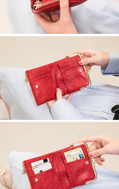 MIYIN Women’s Small Wallet – RFID Compact Bifold Leather Coin Purse with Zipper & Kiss Lock, Vintage Design