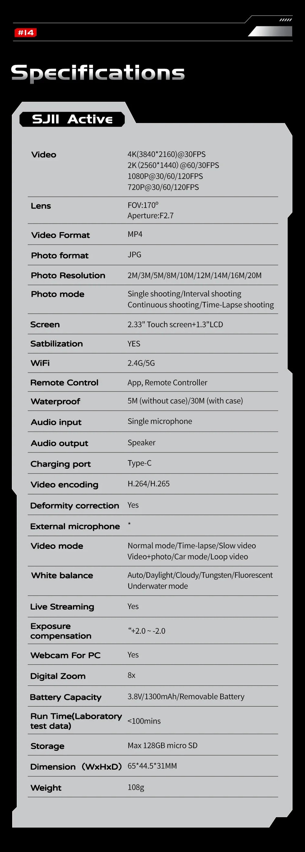 SJCAM SJ11 Active 4K Action Camera – 2.33" Touch Screen, Waterproof, 5G WiFi, Active HDR Sport Camera