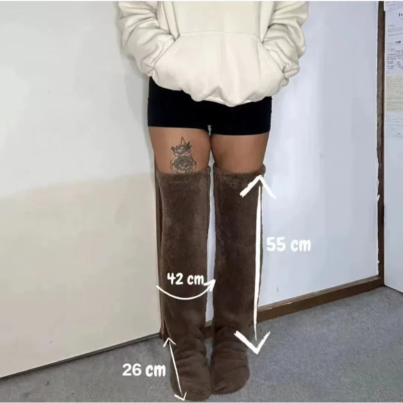 Cozy 2-in-1 Fluffy Footmuff & Knee High Socks: Warm Plush Leg Warmers for Adults - Perfect Winter Sleep Socks & Gifts