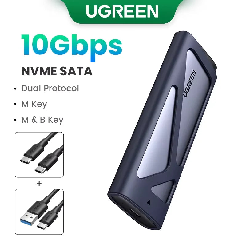 UGREEN M2 SSD Case – NVMe SATA Dual Protocol M.2 to USB Type C 3.1 Adapter, SSD Disk Box for PCIe NGFF & SATA SSD