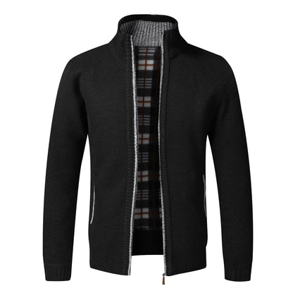 Men's Warm Fleece Cardigan Sweater - Full Zip Slim Fit Knitted Winter Jacket Coat