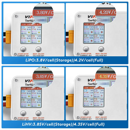 VIFLY ToothStor 4-Port 2S Balance Charger – LCD Display with Storage Mode for LiHV/LiPo RC FPV Racing Drone Batteries