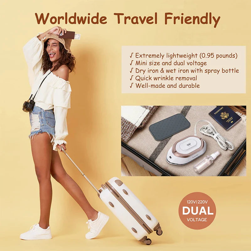 Portable Handheld Mini Electric Dry Iron - Dual-Voltage Non-Steam Garment Iron for Clothes, Lightweight Travel Design