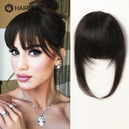 Clip-In Bangs for Women - 100% Human Hair, Thick French Natural Black Brown Hairpieces with Temples
