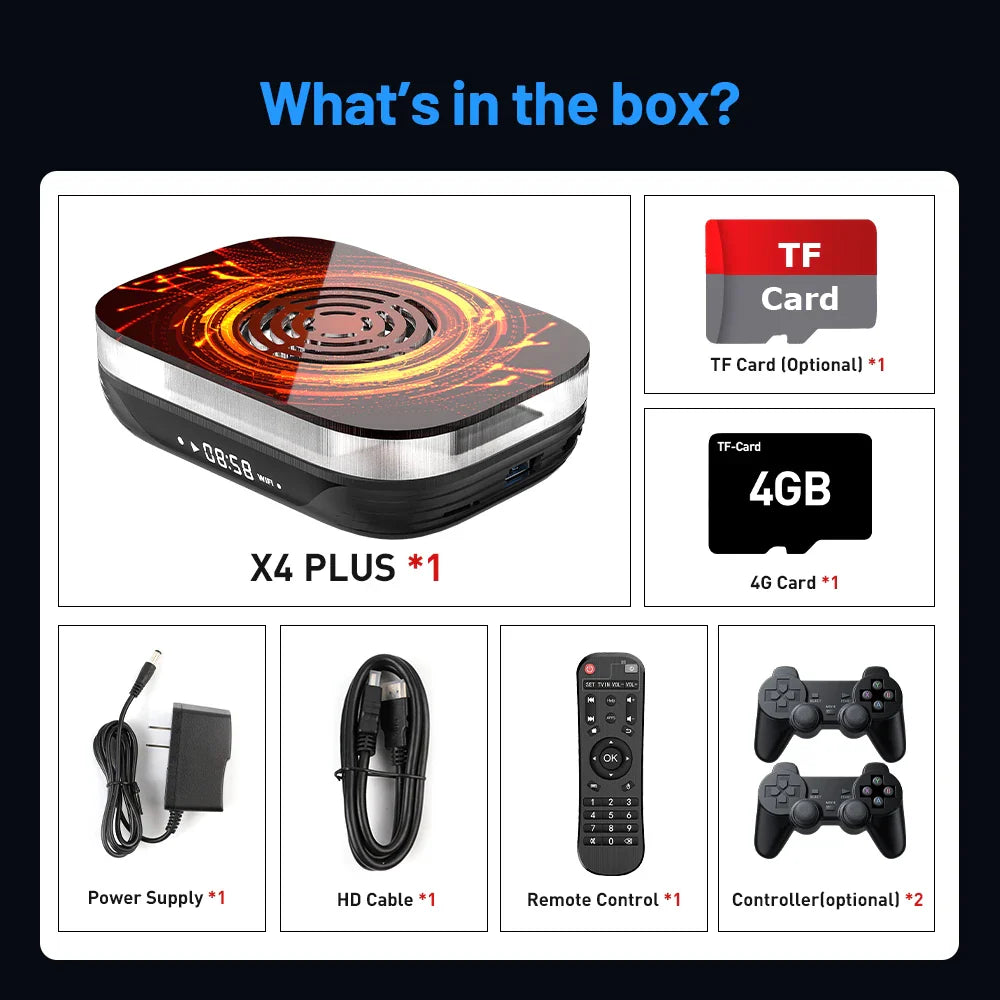 KINHANK Amlogic S905X4 Retro Video Game Console – Super Console X4 Plus with 90,000 Games, 60+ Emulators, 4K HD TV Box for Arcade/MAME/NAOMI