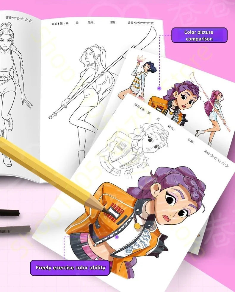 2025 KPop Demon Hunter Coloring Book – Line Drawing Picture Book, Painting Activity for Kids, Birthday Gift