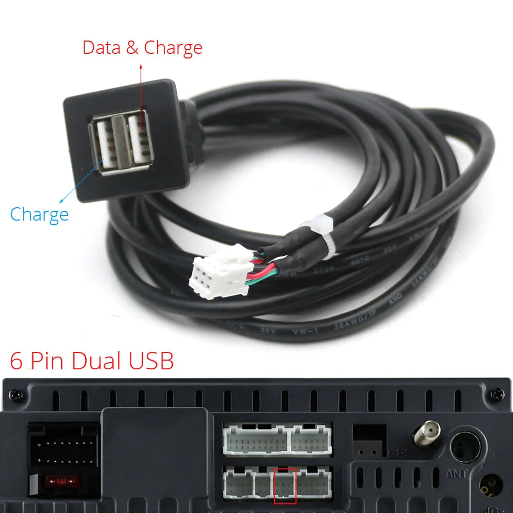 Dual USB Dashboard Mount Panel Extension Cable – 4/6 Pin Shielded Adapter for Car, Truck, Boat, Motorcycle, Android Head Unit
