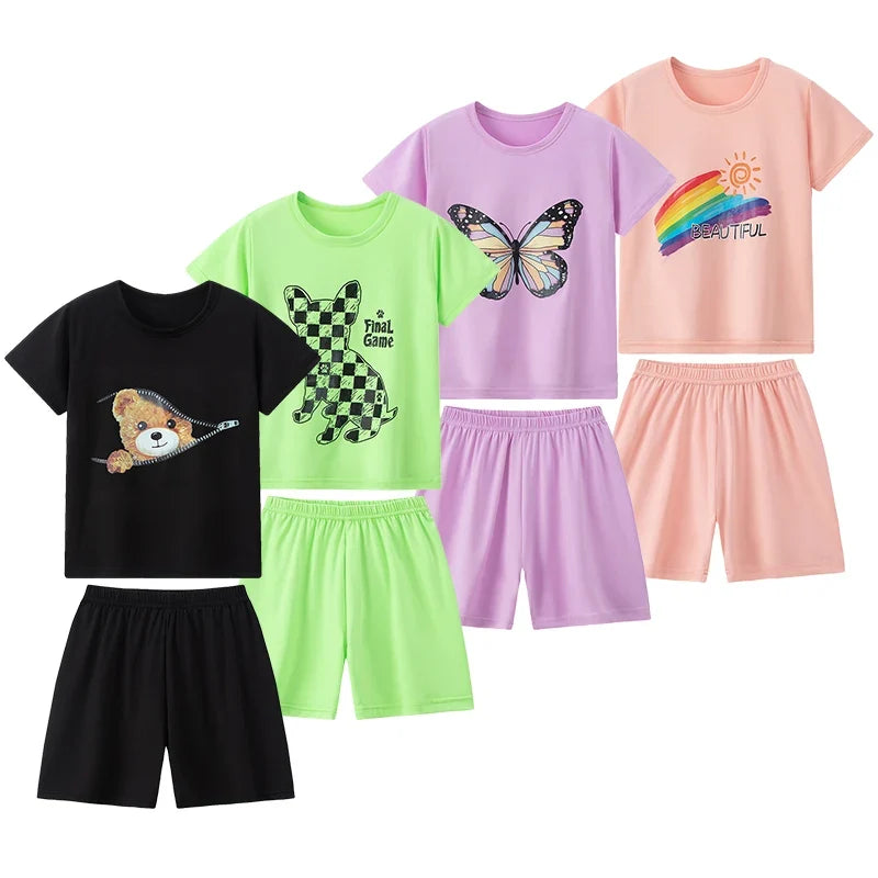 Kids' 2-Piece Summer Outfit Set - Cute Short Sleeve Top and Shorts for Boys & Girls