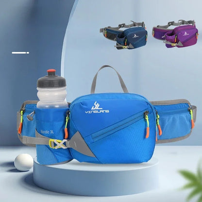 Nylon Waist Pack for Hiking & Running – Adjustable Lightweight Belt Bag with Water Bottle Holder for Outdoor Sports