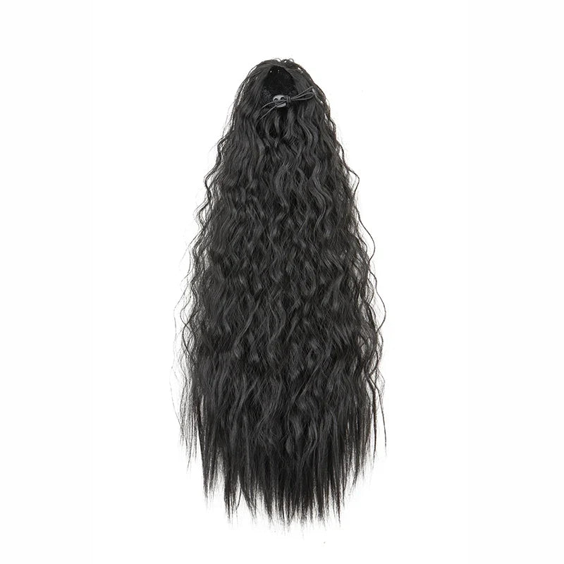 22-Inch Kinky Curly Ponytail Extension - Synthetic Drawstring Clip-In Hairpiece for Women