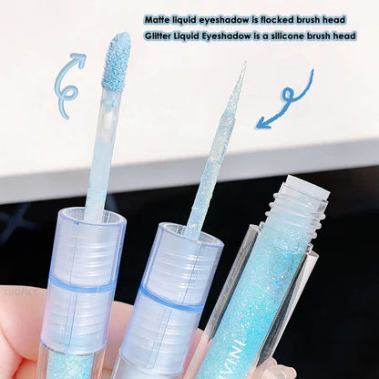 2-in-1 Double Head Glitter Liquid Eyeshadow – Waterproof Matte Blue Green Lightweight Summer Eye Makeup