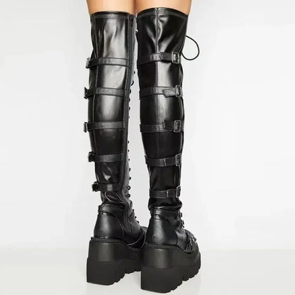 Women’s Over-the-Knee Wedge Boots – Autumn Winter High Platform Gothic Cosplay High Heel Botas Altas