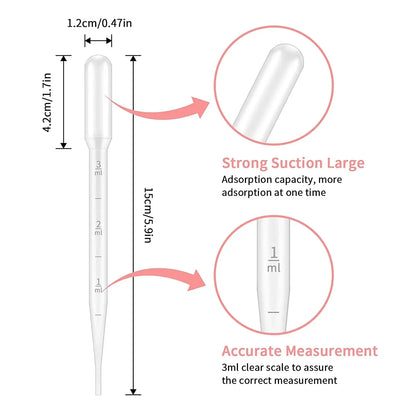 100PCS Disposable Graduated Pipettes Set – 1ml/2ml/3ml/5ml Plastic Liquid Dropper Straws for Laboratory, Makeup & DIY Use