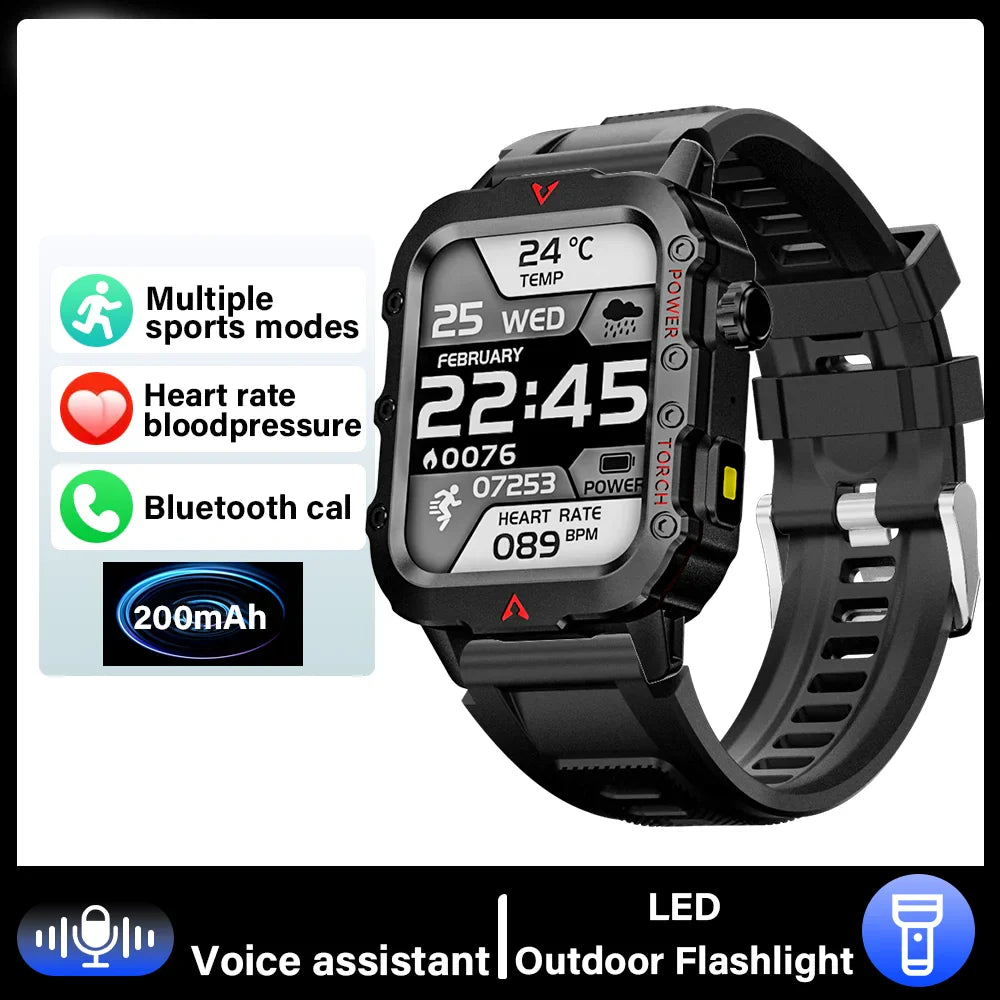 G.L Wear 2025 Sports Smart Watch – Bluetooth Call, LED Flashlight, Multi-Function Outdoor Fitness Watch for Men & Women