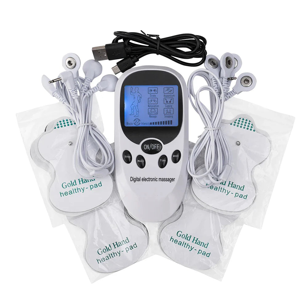 Digital TENS EMS Massager — Electric Pulse Muscle Stimulator with Electrode Pads for Back and Neck, Home Use