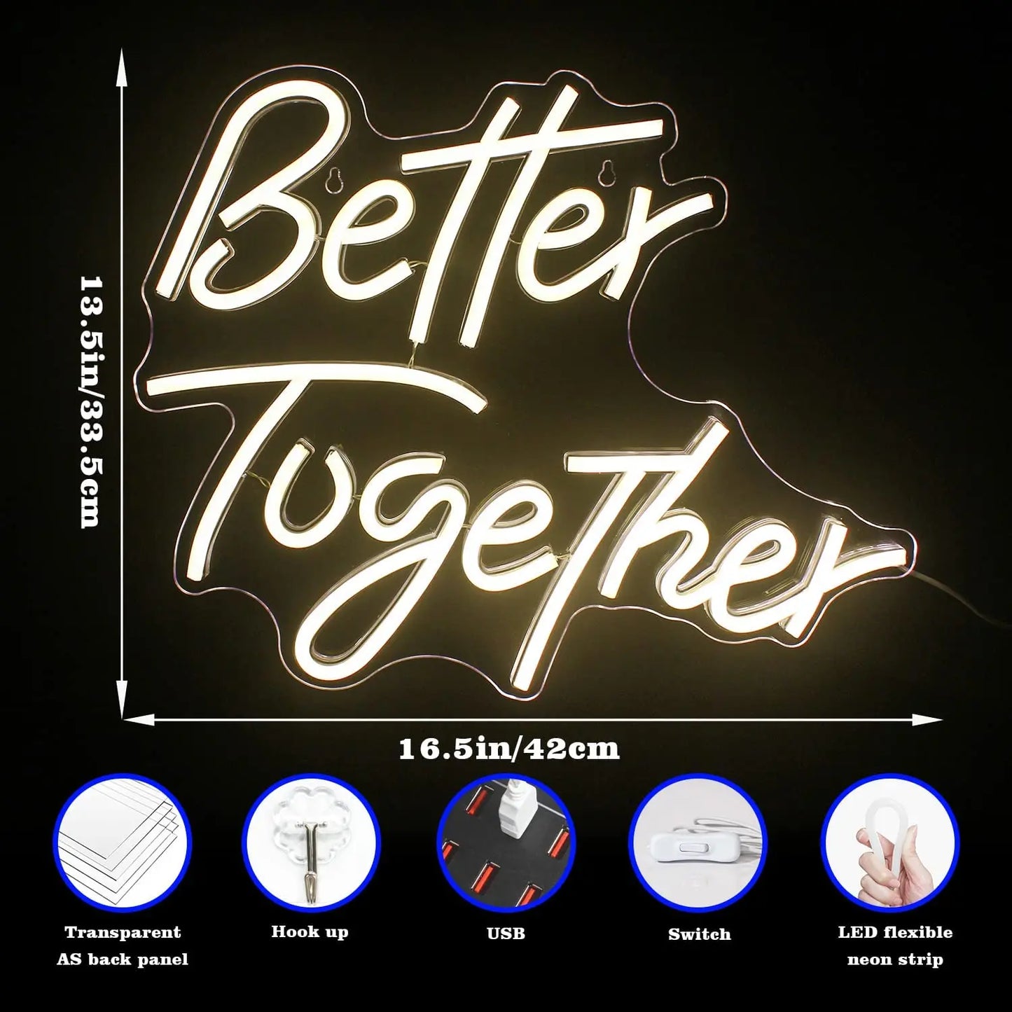 Better Together Neon LED Sign – Home, Wedding & Bar Wall Decor for Bedroom, Party & Gift