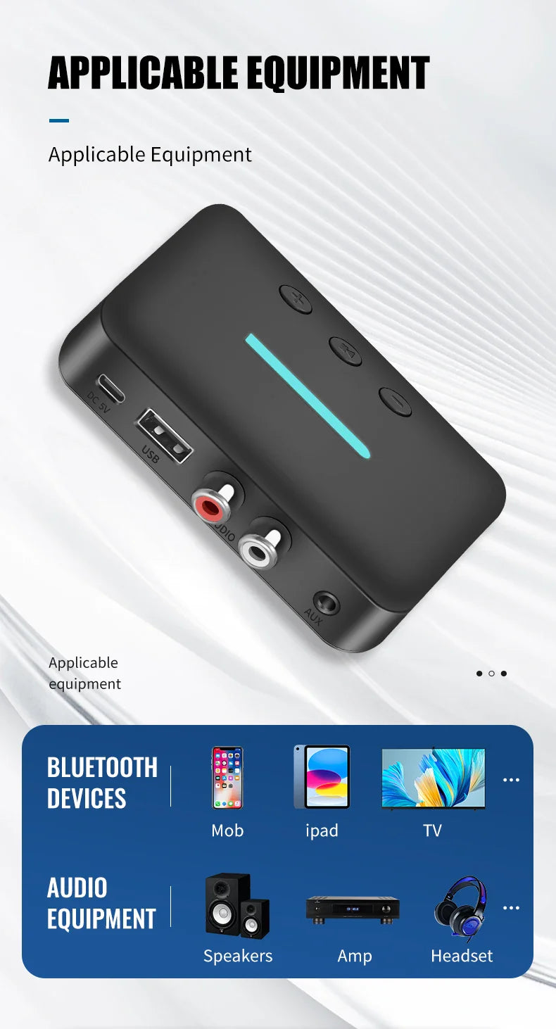USB Bluetooth 5.3 Audio Receiver Adapter with 3.5mm AUX RCA | Wireless Music Streaming & U-Disk Playback for Desktop Speakers and Amps