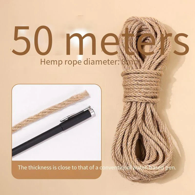 Natural Sisal Rope for Cat Scratchers – 20/50M, 4/6/8MM DIY Toy, Scratching Post & Furniture Protector