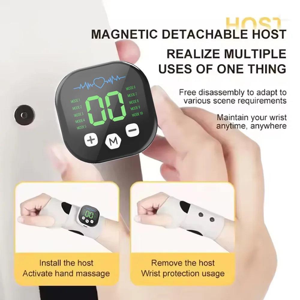 EMS Hand & Wrist Massager - Cordless 10-Mode Vibration Massage Brace with USB Rechargeable Design