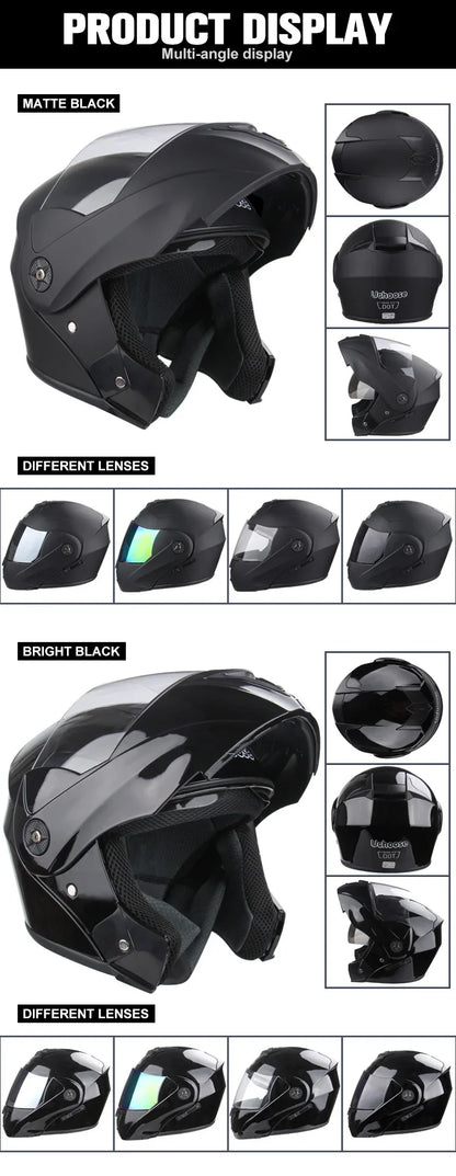 2024 Unisex Modular Motorcycle Helmet – Full Face Flip-Up Dual Lens Racing Helmet for Men & Women