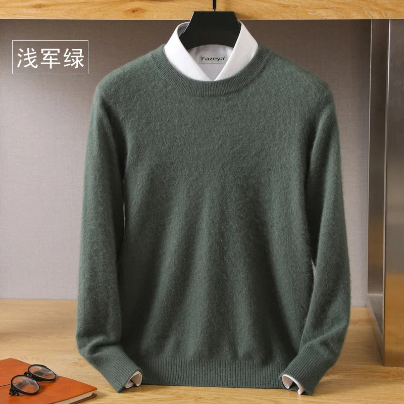 Men's Pure Mink Cashmere Sweater - O-Neck Long Sleeve Knit Pullover Autumn Winter Luxury Top