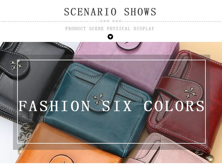 Women’s PU Leather Wallet — Short Hasp Coin & Card Holder, Small Money Bag Clutch in Blue & Red