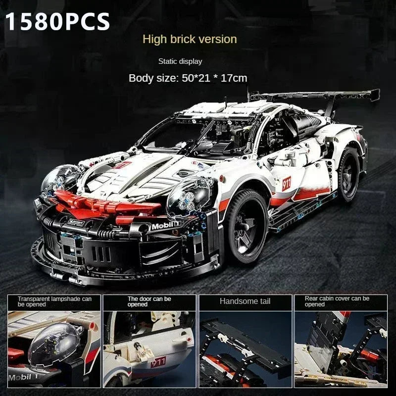 1580PCS Technical Electric Remote Control Car 911RSR – Lights & DIY Building Blocks, Compatible with 42096, Birthday Gift Toy for Kids