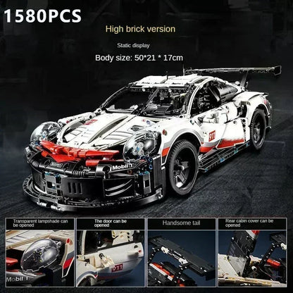 1580PCS Technical Electric Remote Control Car 911RSR – Lights & DIY Building Blocks, Compatible with 42096, Birthday Gift Toy for Kids