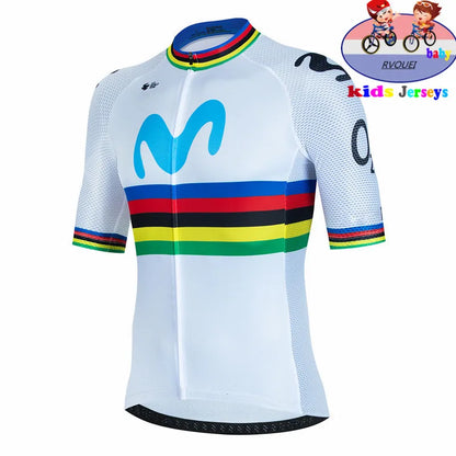 Kids Cycling Jersey Set - Baby Movistar Team Style Road Bike Shirt and Pants Suit for Boys and Girls MTB Riding