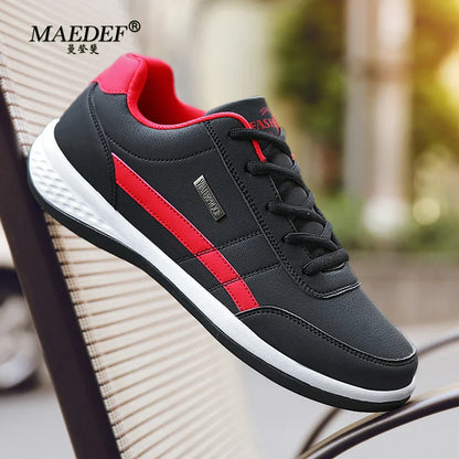 MAEDEF Men's Leather Sneakers – Waterproof, Comfortable Lace-Up Casual Footwear, Vulcanized Shoes
