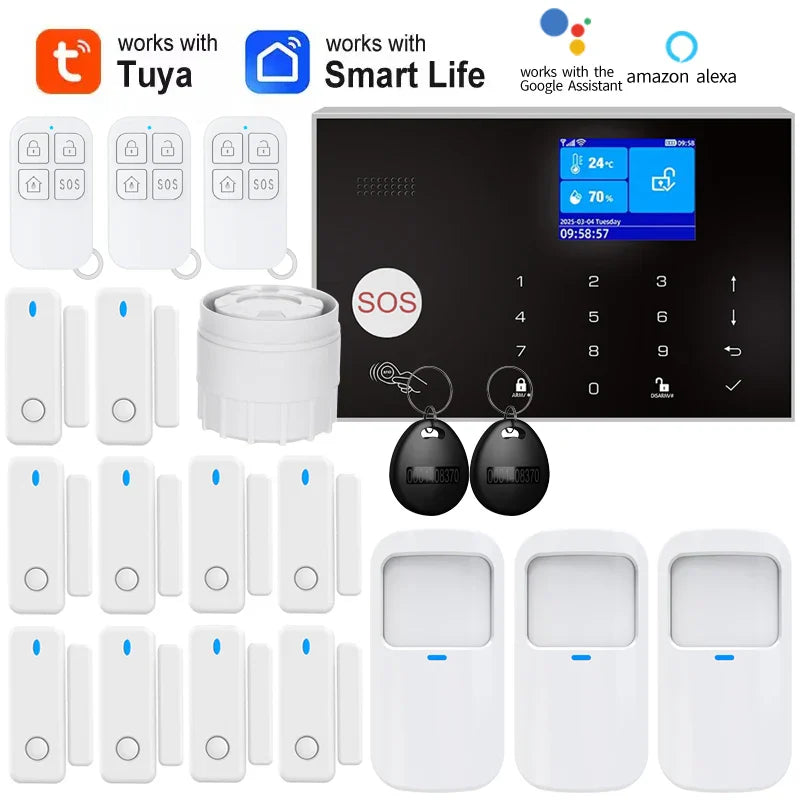 Home WIFI & GSM Security Alarm System – Anti-Theft with Door Sensor, PIR Motion Detector, Tuya Smart App & Alexa Control