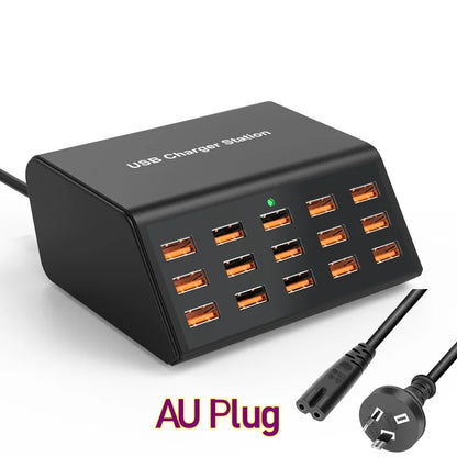 100W Desktop USB Charger — 15-Port Fast Charging Station for iPhone, iPad & Samsung Tablets