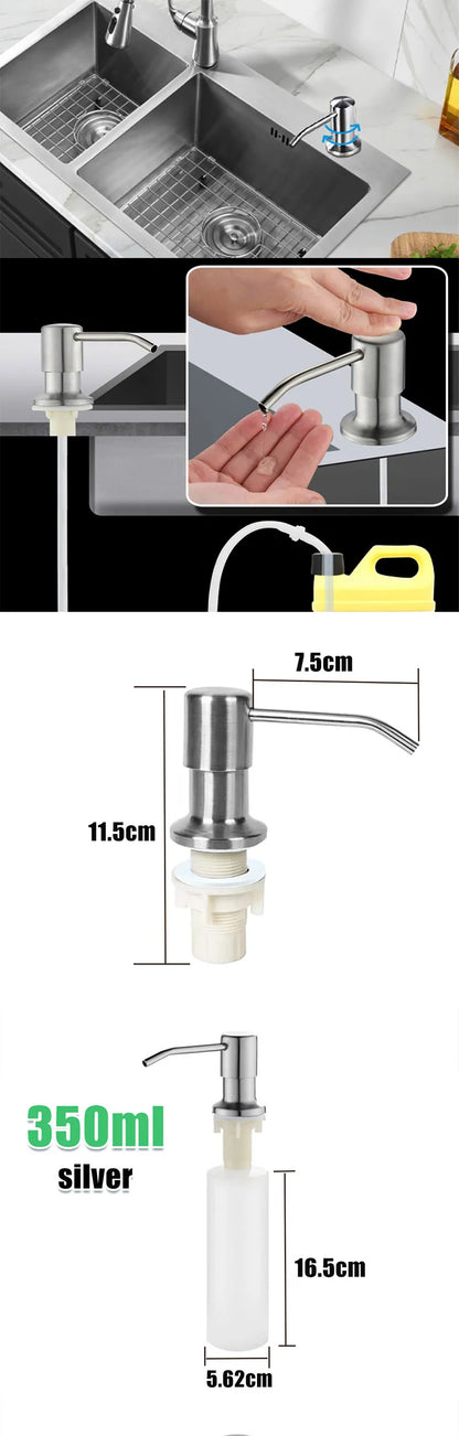 304 Stainless Steel Kitchen Sink Soap Dispenser — Extension Tube & Pump Head for 350/500ml Dish Soap Bottles