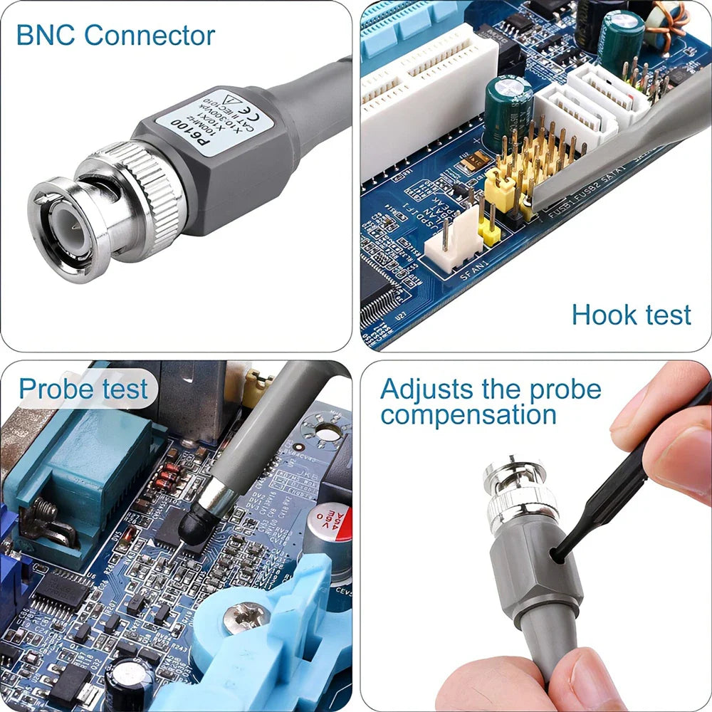 P6100 BNC Oscilloscope Probe Kit – 100MHz 1X/10X High Precision Probes with Alligator Clips & Test Leads
