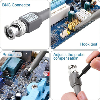 P6100 BNC Oscilloscope Probe Kit – 100MHz 1X/10X High Precision Probes with Alligator Clips & Test Leads