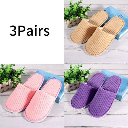3 Pairs Set Non-Slip Closed Toe Disposable Hotel Slippers – Soft Indoor Guest & Travel Bathroom Slippers