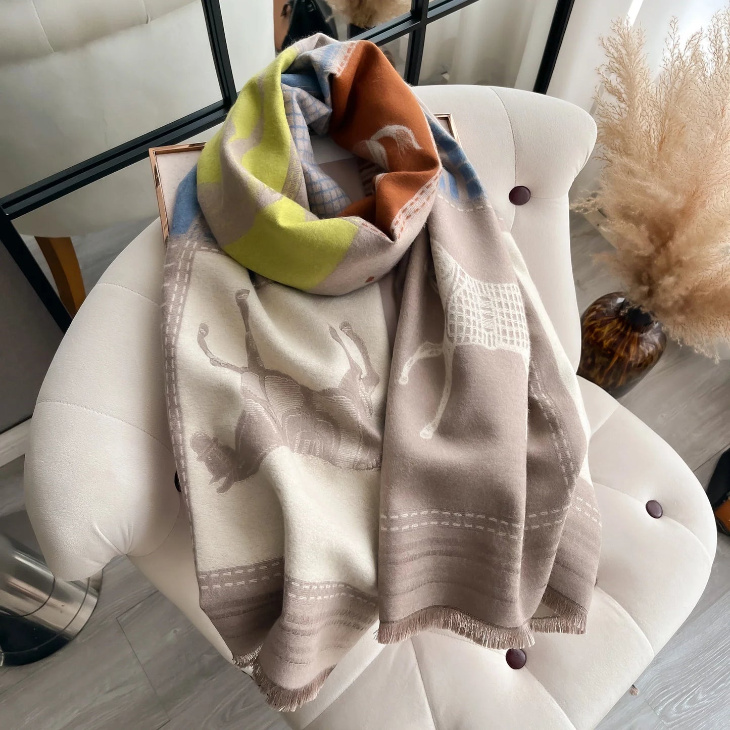 Autumn Winter Women’s Scarf — Pashmina Shawl & Wrap, Thick Cashmere Blanket Stole, Warm Outdoor Bufanda 2024 New Print