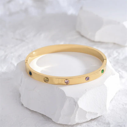Women’s Gold Zircon Cross Nail Bracelet – Stainless Steel Screw Bangle Jewelry with CZ Stones, Fashion Wrist Accessory