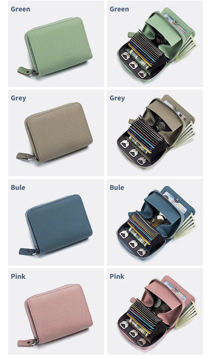 Genuine Leather RFID Short Wallet – Cowhide Card Holder Mini Coin Purse & Key Pouch for Men and Women
