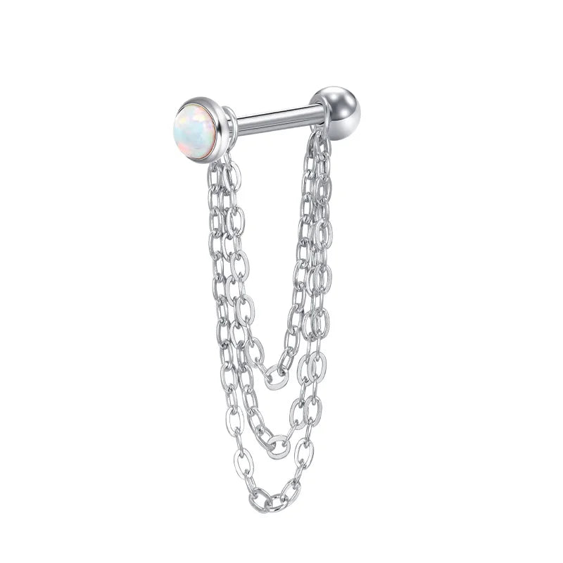 16G Stainless Steel Helix Cartilage Tragus Barbell Earrings – Chain Tassel Ball Stud Piercing Jewelry for Men & Women