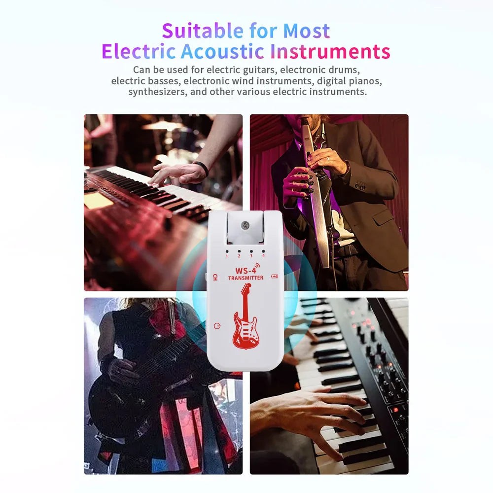 2.4G Wireless Guitar System – Transmitter & Receiver Set for Electric Guitar & Bass, 48K/16bit Real-Time Audio Transmission