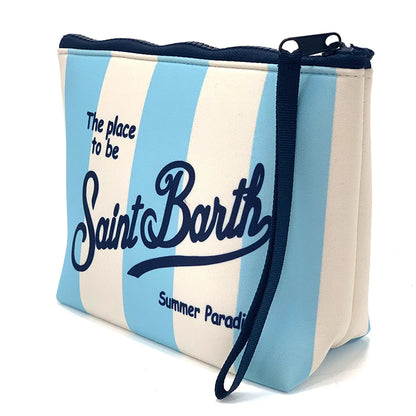 S-Saint B-Barth Striped Neoprene Zip-Up Clutch – Unisex Cosmetic & Toiletry Makeup Bag for Women