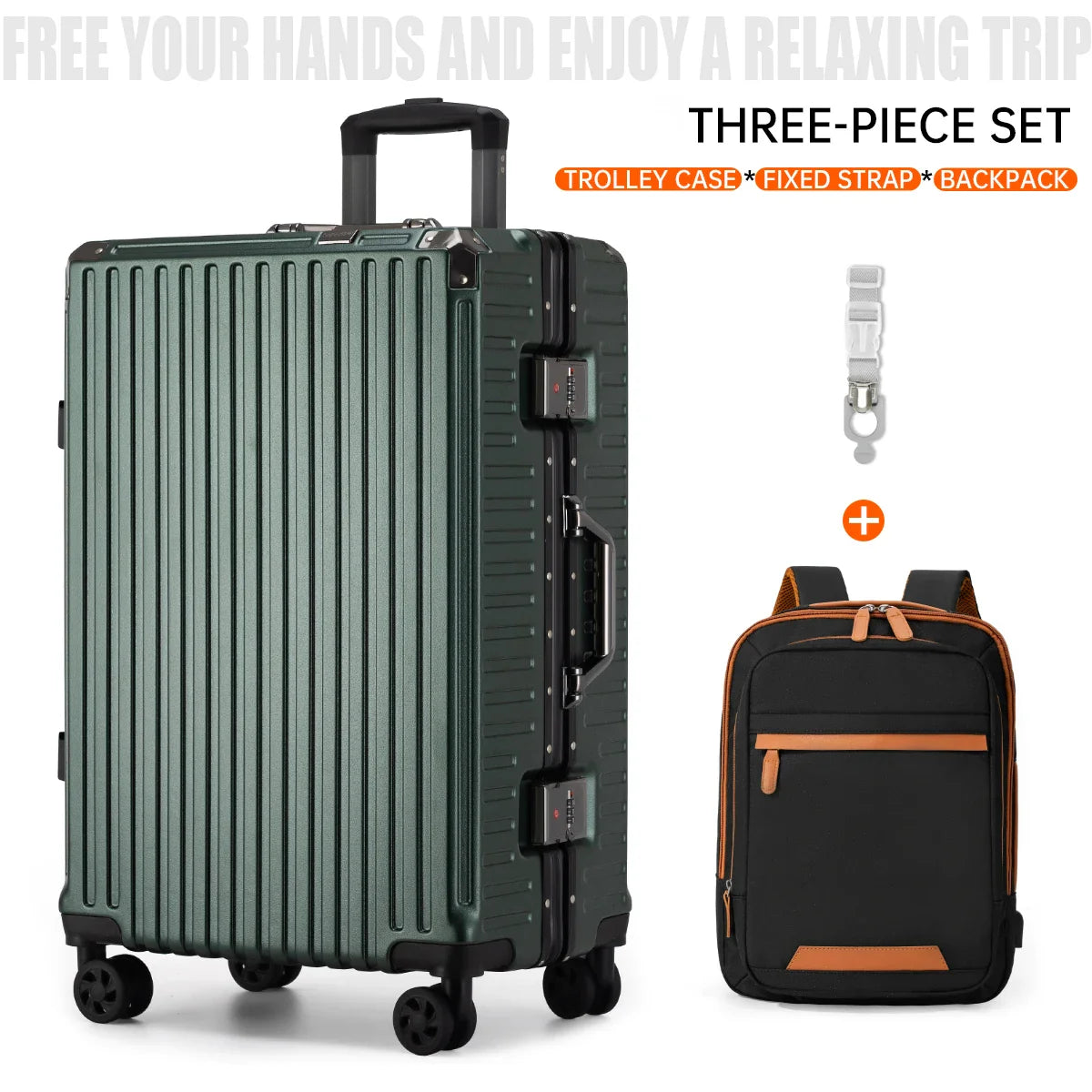 Aluminum Frame Rolling Luggage – 20/24/26/28 Inch Suitcase with USB Port, Combination Lock & Wheels
