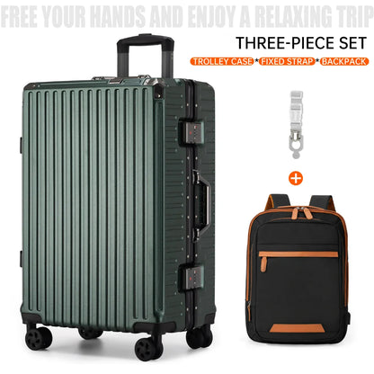 Aluminum Frame Rolling Luggage – 20/24/26/28 Inch Suitcase with USB Port, Combination Lock & Wheels