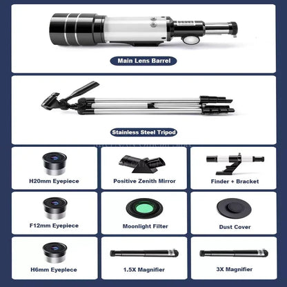 150X Astronomical Telescope – 70mm Refractor Portable Travel Scope with Phone Adapter & Wireless Remote