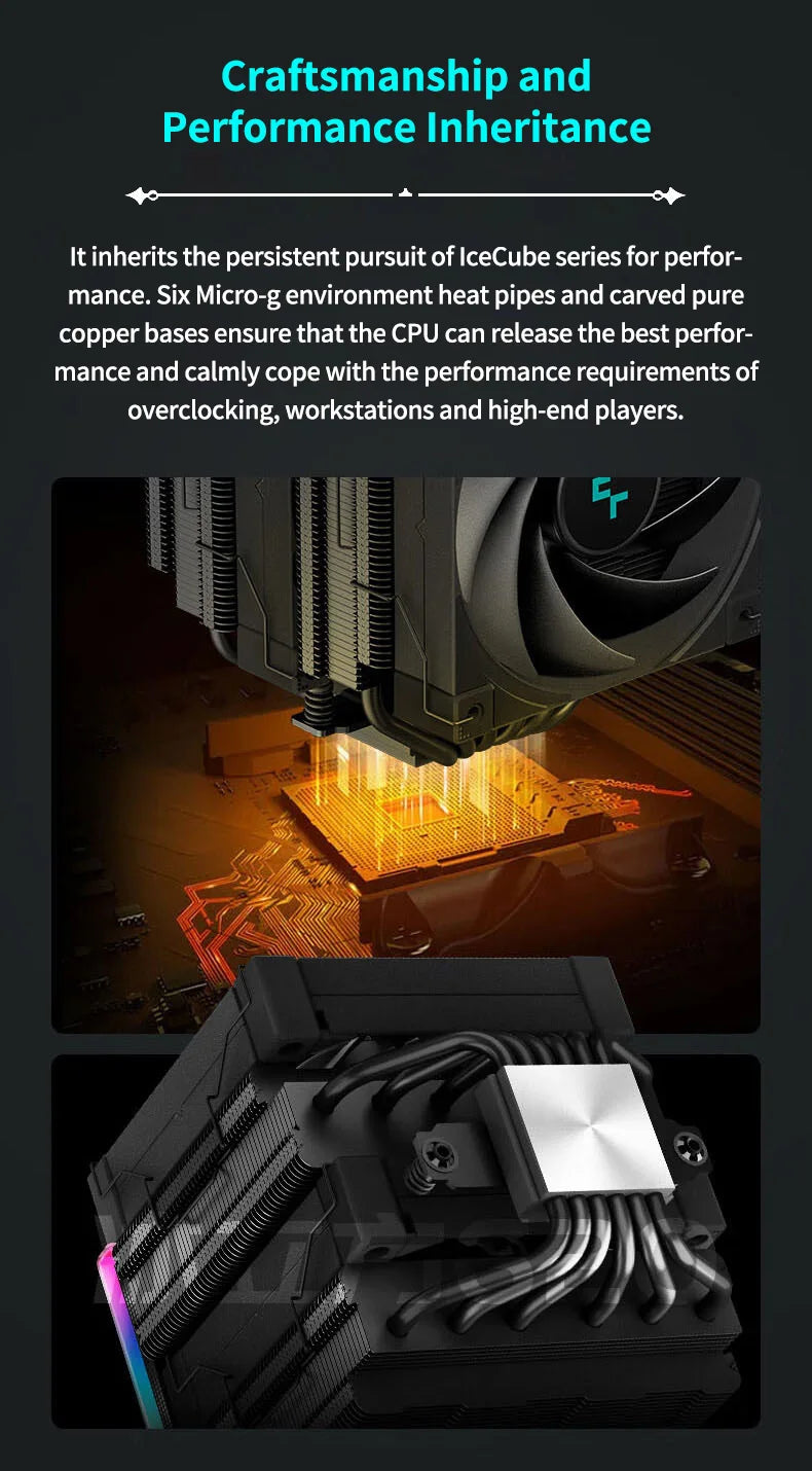 DeepCool AK620 CPU Cooler - Digital Display, 6 Heat Pipes, Twin Towers Radiator for LGA 2066, 2011, 1700, 1200, 115X, AM5 & AM4