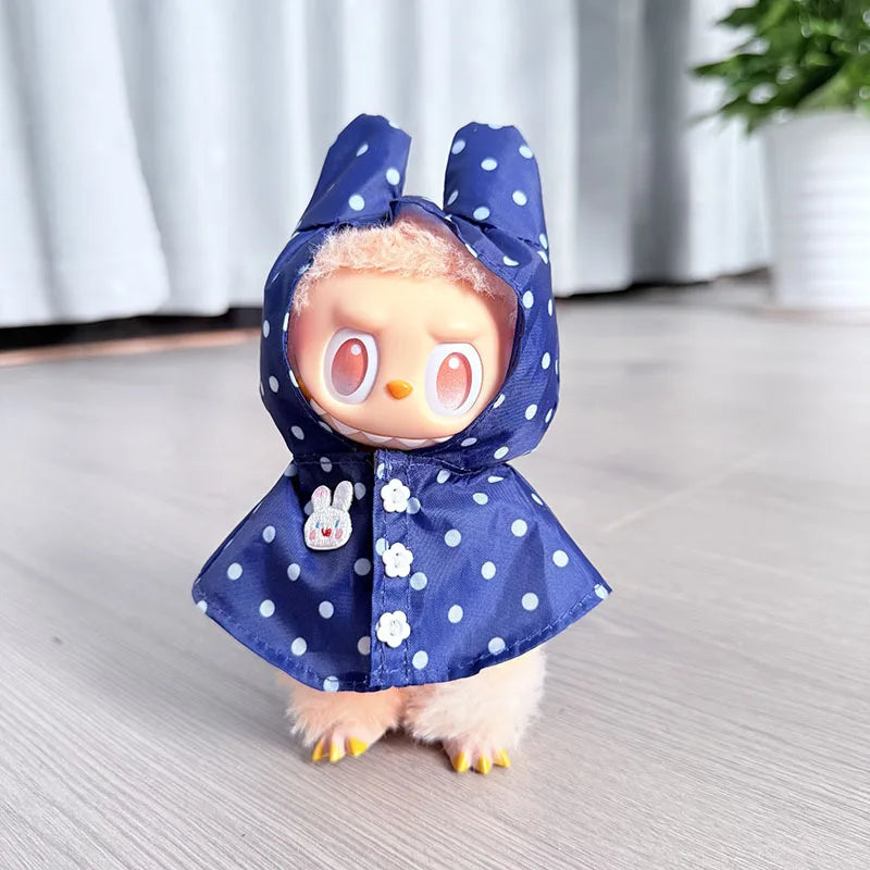 17CM Labubu Monster Doll Clothes – DIY Colorful Raincoat Outfit with Cute Candy Dots, Kids’ Gift Accessories